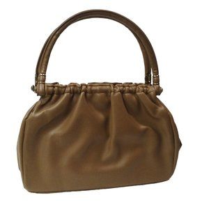 Vintage 50s Top-Handle Handbag Kiss-Lock Frame Ruffle Pouches 12x9 Khaki Olive